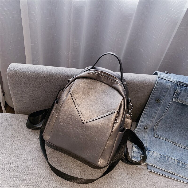 Casual dames leren rugzak, schoudertas met v-patroon, witte schoolrugzak voor tienermeisjes, reistas, mochilas: Zilvergrijs