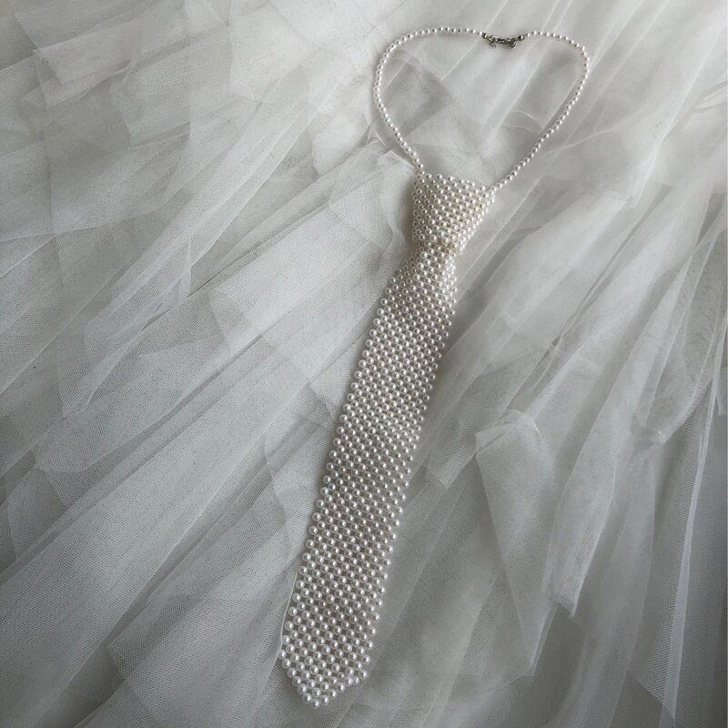 Hand Beaded Retro Hand-made Pearl Tie Adjustable Universal: Default Title