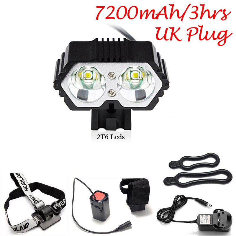 Fiets Licht 3 Modi Werken Weg Mountainbike Led Verlichting 2T6 Mtb Koplamp 2000 Lumen Cycle Koplamp Rijden E-fiets Accessoires: UK-7200mAh