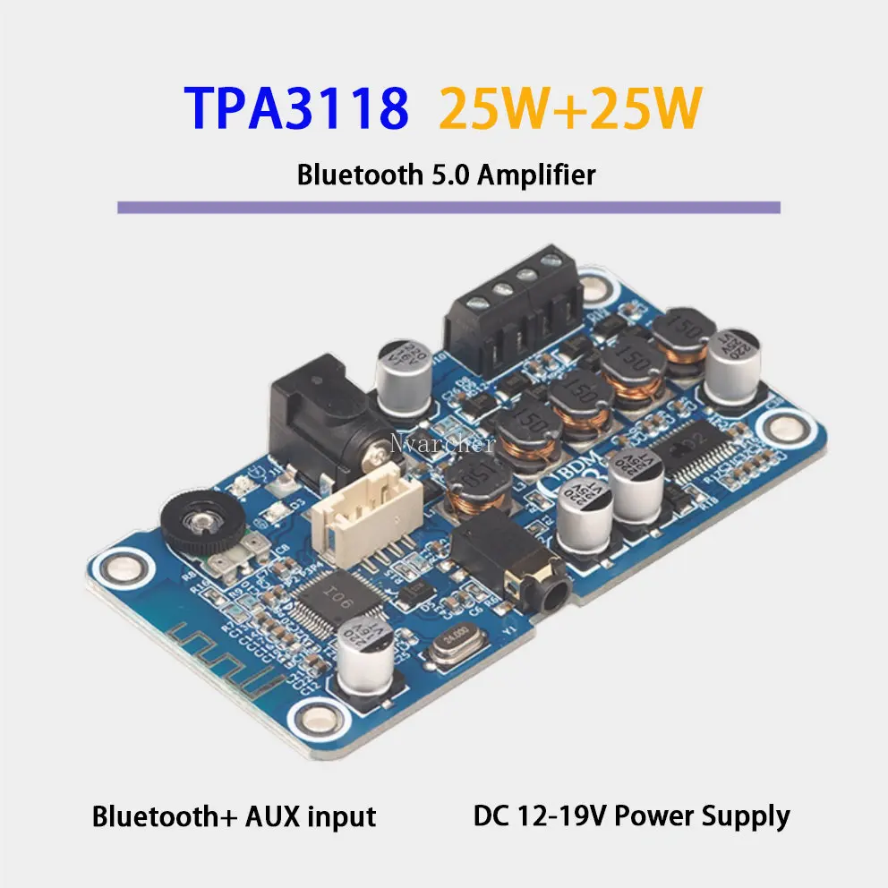 DSP TPA3118 Bluetooth 5.0 Stereo Audio Amplifier 2X25W Module 3.5mm Input DC12-19V