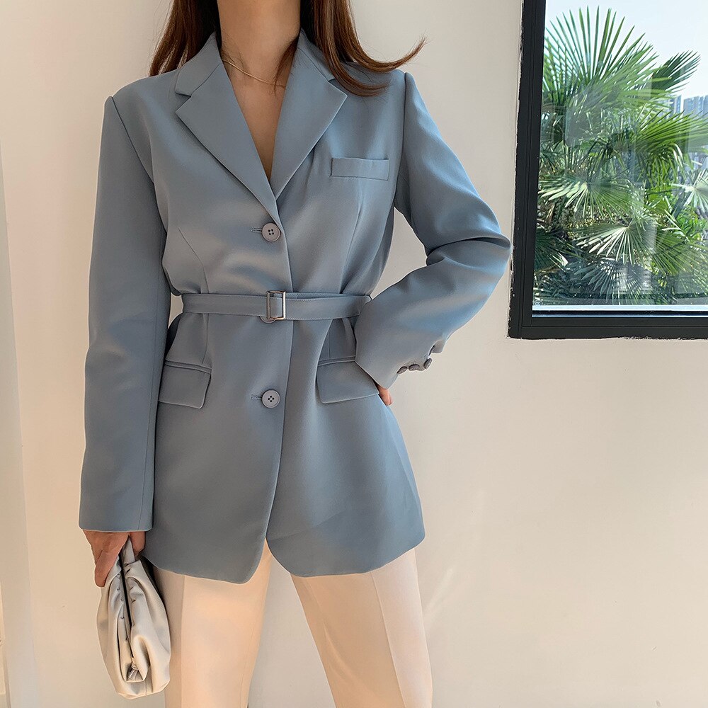 frühjahr dünne klage schick taille OL lange schwarz anzug jacke weibliche weiße Blazer Ukraine Blazer für frauen formale: Blau / XS