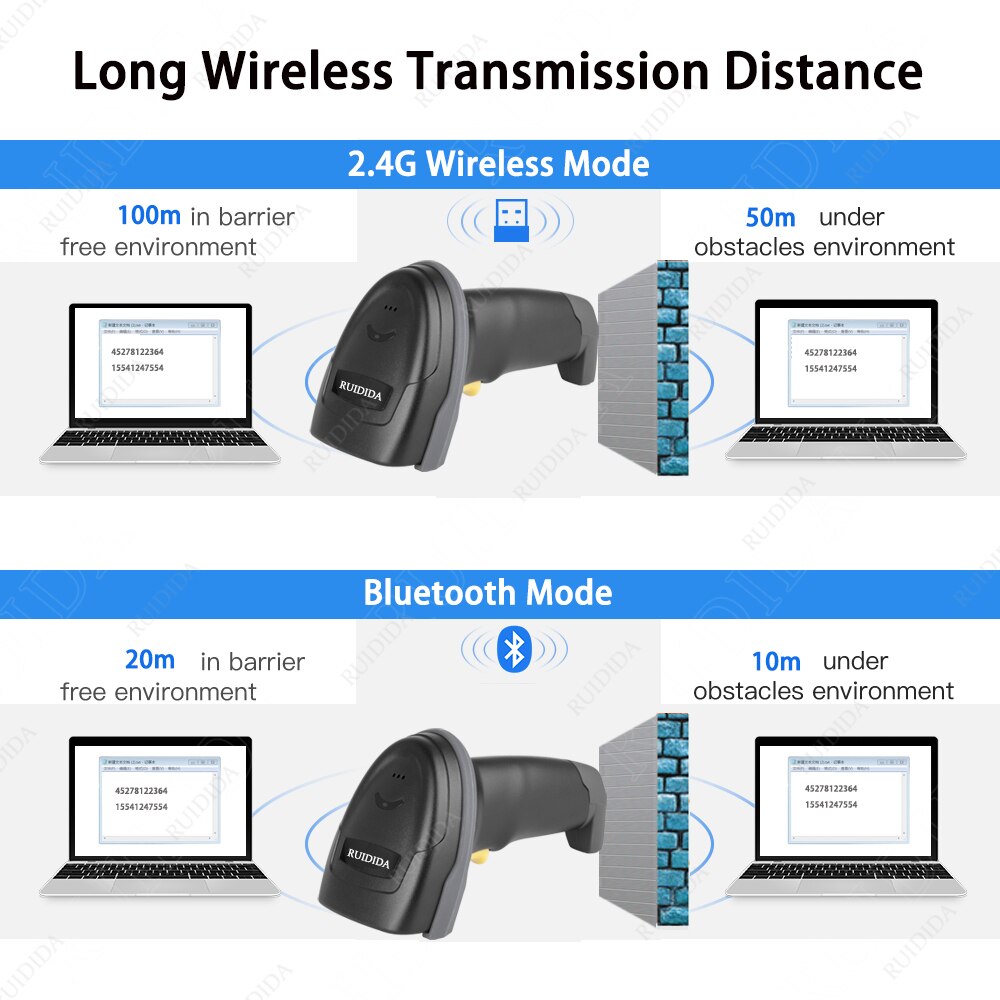 Scanner 2d Wireless with charging base qr Scanner Bluetooth Barcode Reader Code Bar Scanner Handheld Wireless Barcod PDF DM code