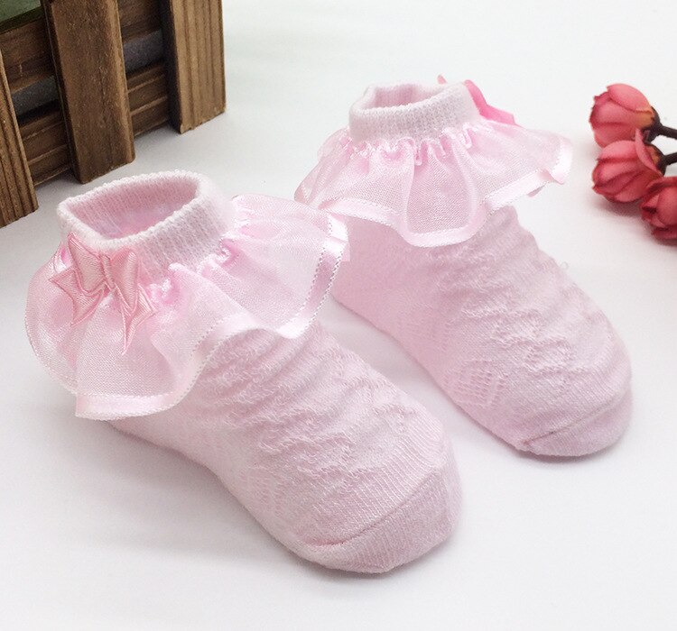 0-6m bebê meias bonito algodão rendas princesa vestido meias rosa meias recém-nascidos criança menina