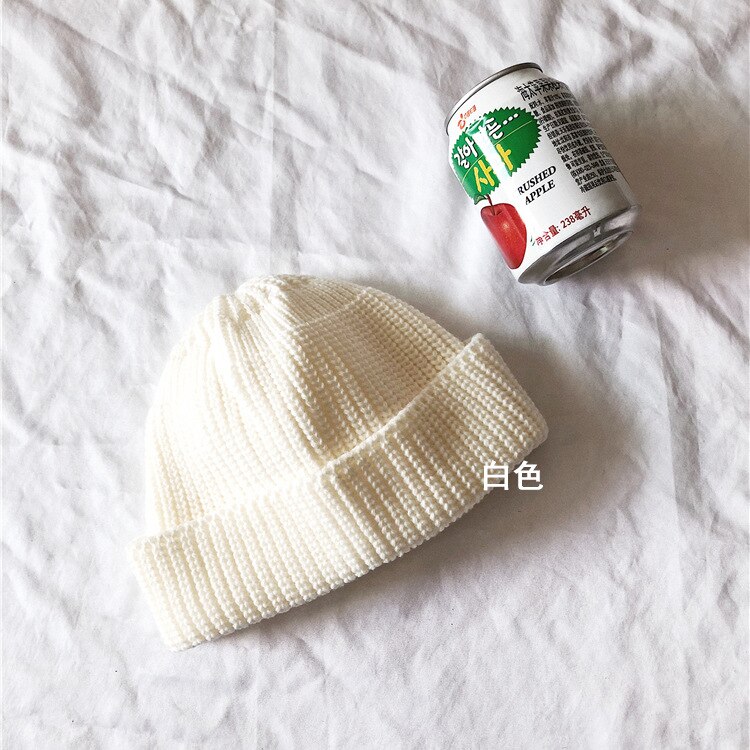 Mænd hue hatte uden skygge kalot street strik hue kvinder mænd akryl unisex afslappet solid græskar bærbar melon kasket: Beige