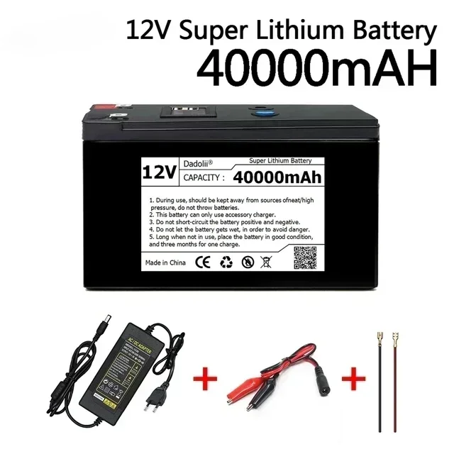 12 V Akku 50 Ah 18650 Lithium-Akku Wiederaufladbarer Akku für Solarenergie-Elektrofahrzeugbatterie + 12,6 V 3 A Ladegerät: Black