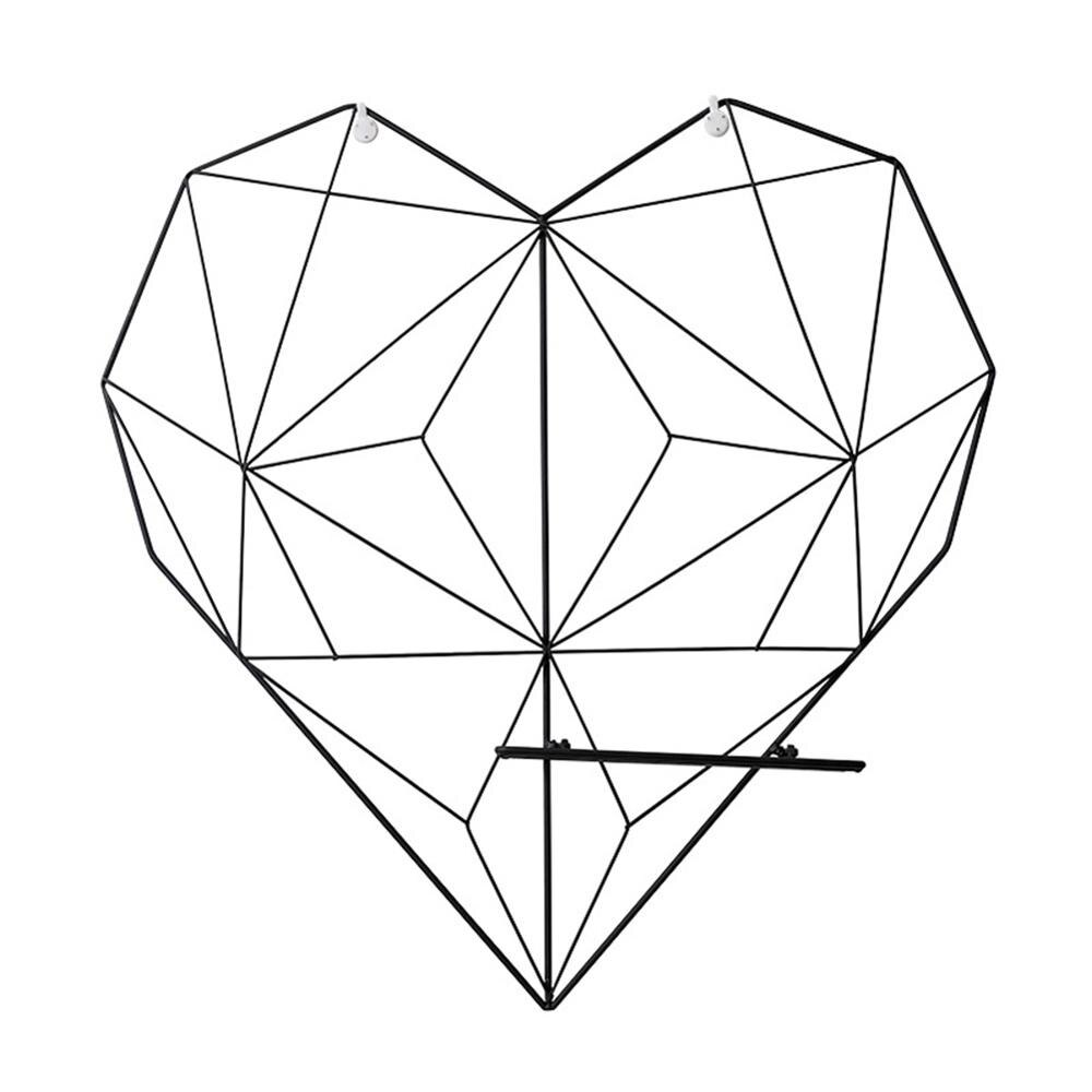 Nordique, avec cordons en métal, pour Photos cartes postales, cadre d'affichage, rangement artistique, café, cœur, étagère murale à Clips, décoration de la maison support étagères: Heart Black