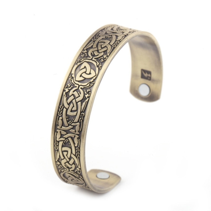 Mode Glamour Mannen Viking Manchet Armband Antiek Zilver Nordic Stijl Mannen Vintage Sieraden: Goud-kleur