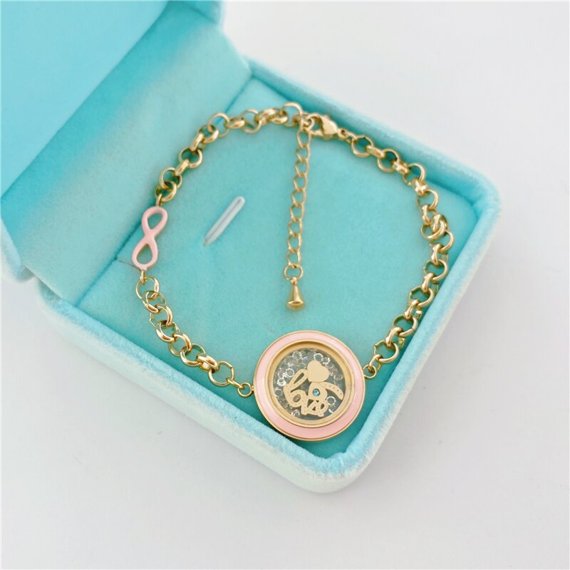 Gouden hartvormige liefdesarmbanden en armbanden voor vrouwen met eenvoudige schakelketting en pulseras-sieraden voor meisjesfeestjes: Roze roos