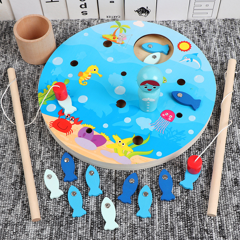 Magnetic fishing Educational wooden toys Pretend Play children fishing game magnetic Hand eye coordination training baby toygift