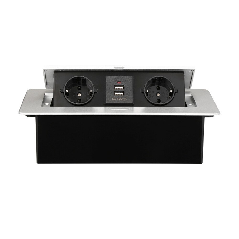 Metal Panel French Standard Hidden Type Table Socket 2/3 Way Outlet USB/EUR/Universal/FR Office Kitchen Cabinet Desktop Aluminum: silver USB