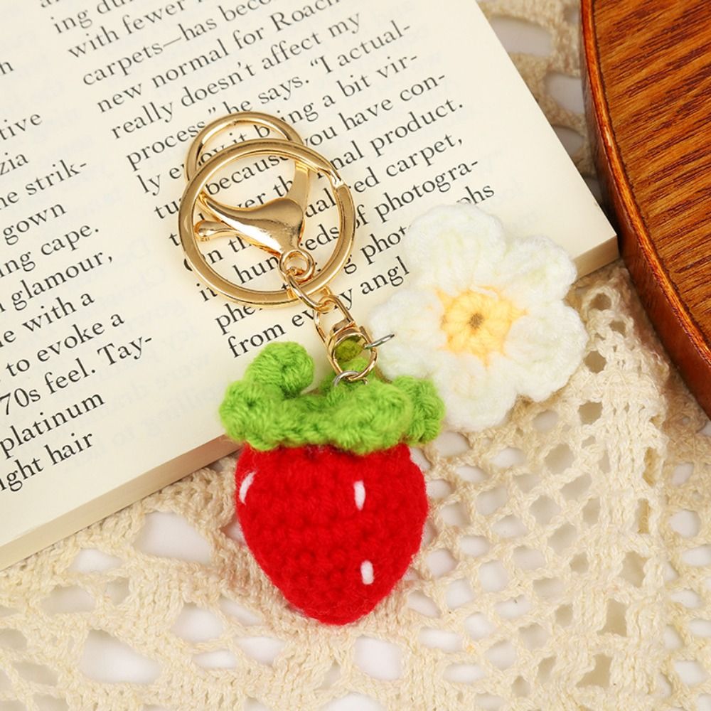 Neue gestrickte Frucht Schlüssel bund Simulation Erdbeer Kirsche Birne Pfirsich Schlüssel ring Frauen Mädchen Auto tasche Schlüssel Anhänger Schmuck Schlüssel halter: Lila
