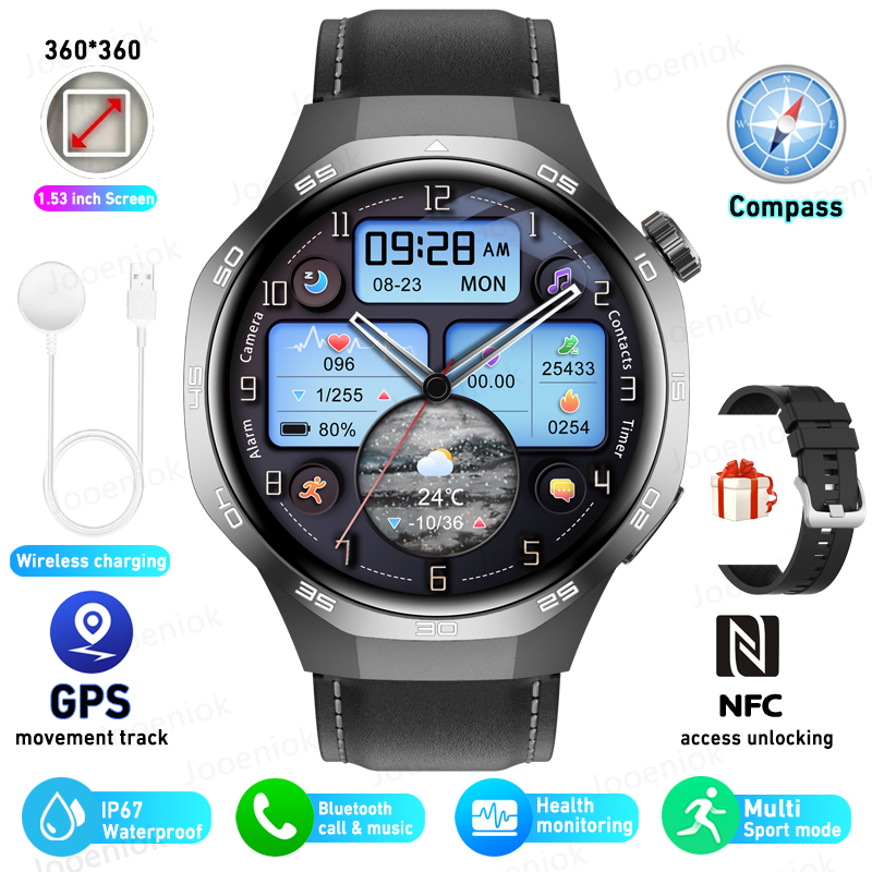 Smartwatch 2025 dla mężczyzn Huawei Kompas sportowy Na zewnątrz NFC Połączenie Bluetooth GPS Tętno Zdrowie Wodoodporny Smartwatch pogodowy: żółty