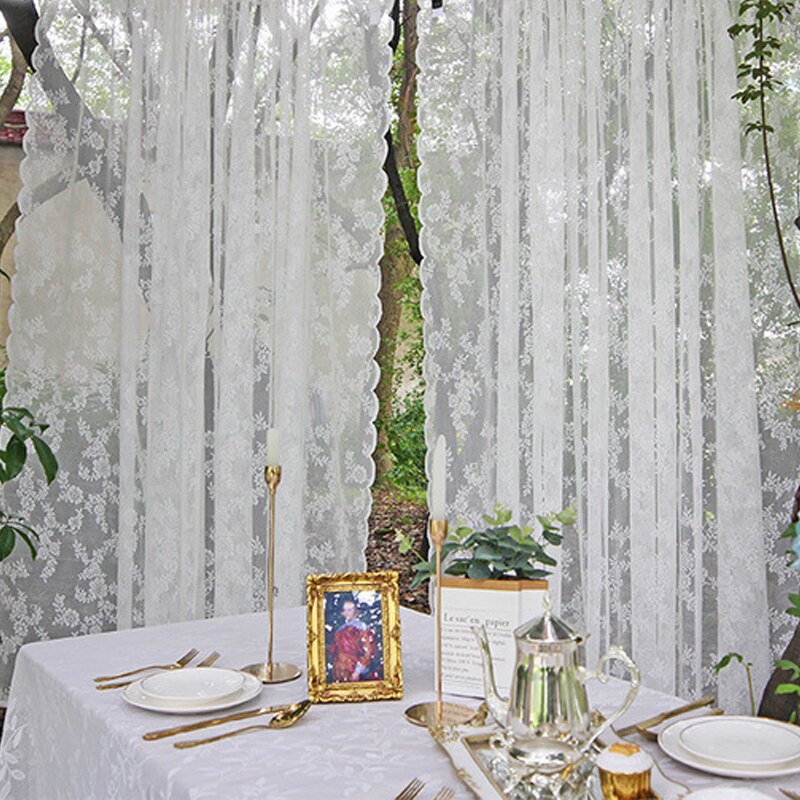 1 Pcs Pastoral Style White Jacquard Lace Window Curtains Living Room Bedroom Tulle Sheer Curtains Home Decor
