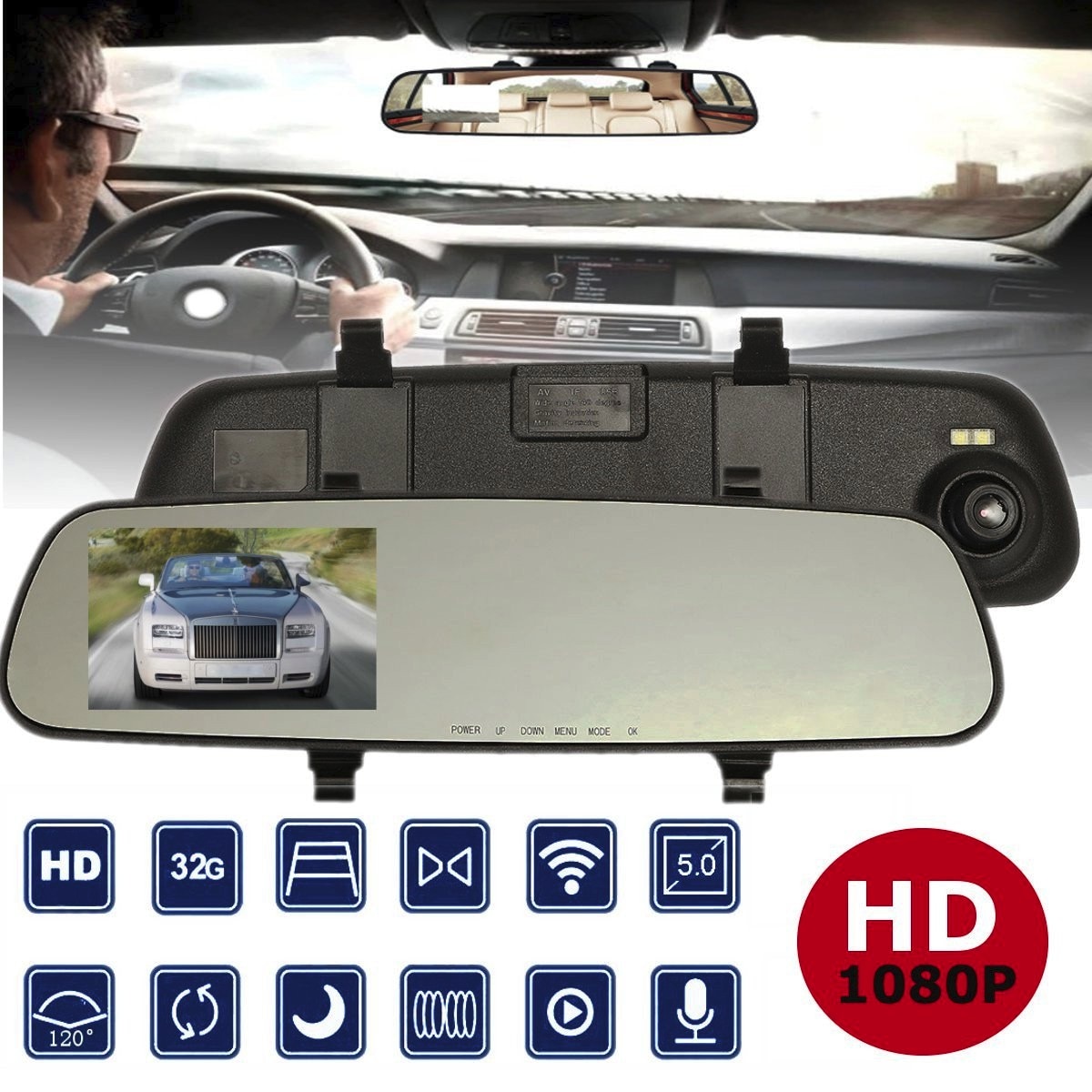 2.4 Inch 1080P Full Hd Auto Rijden Video Recorder Achteruitkijkspiegel Dvr Car Nachtzicht Achteruitrijcamera dash Cam Camera 'S