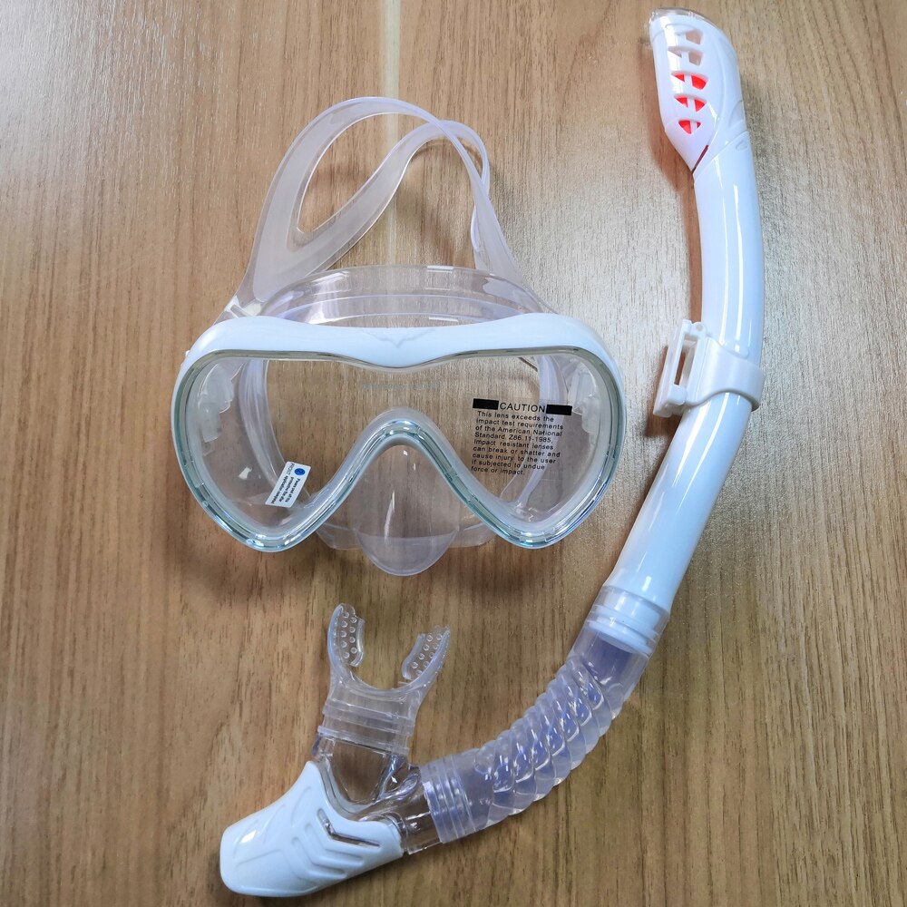 Scuba Diving Mask Silicone Mask Snorkel Anti-fog Wide Vision Snorkel Full Breath Tube Underwater Swimming Goggles: White