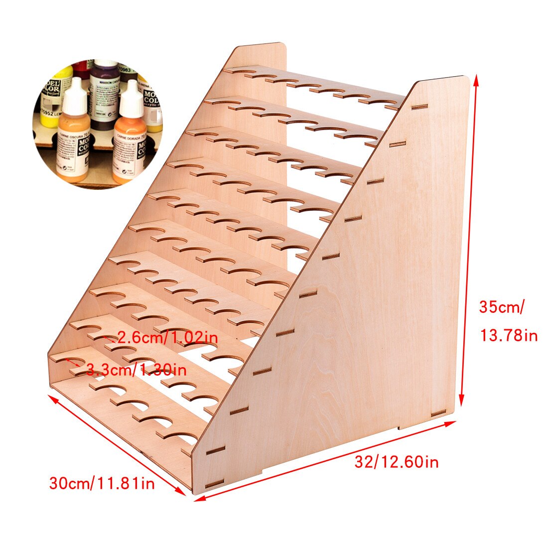 Scatola di immagazzinaggio dell&#39;organizzatore della pittura dei pigmenti di legno dell&#39;assemblea di Diy per il Modeler del supporto del supporto delle bottiglie di vernice: AV stand 65 hole