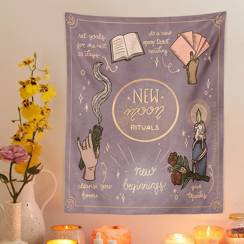 Tenture murale de Tarot de lune, tapisserie de Tarot de sorcellerie, Style bohémien, décoration de maison, matelas Hippie, décor de chambre à coucher,