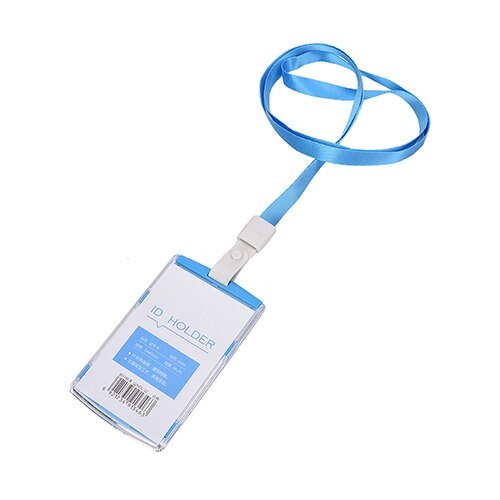 1 Pcs Vertical Transverse Clear Plastic ID Name Card Holder Work Badge W/ Lanyard Name Card: BL