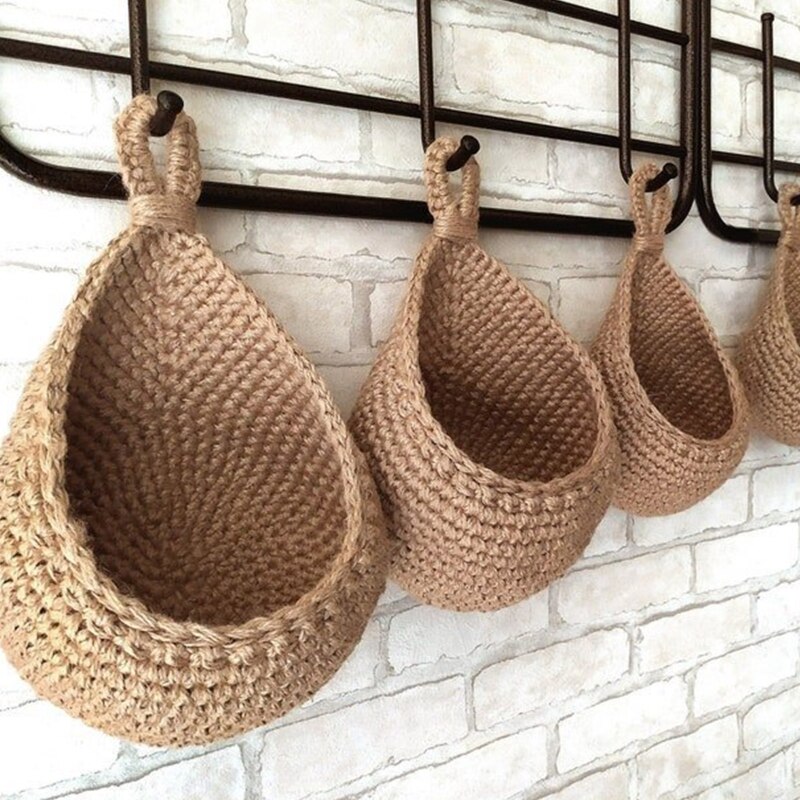 Woven Hanging Fruit Baskets Weave Storage Baskets Wall Decoration Hanging Baskets for Home Living Rooms Kitchen