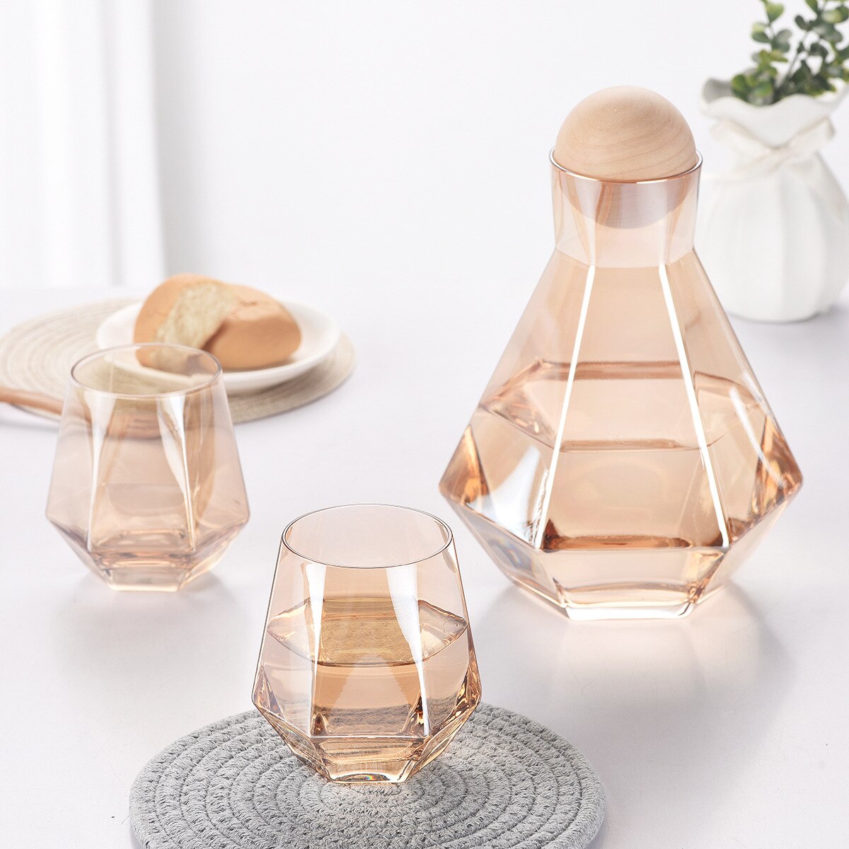 5 Stks/set Kleurrijke Water Potten Glazen Karaf Set Houten Deksel Karaf Pitcher Wijn Whisky Bier Sap Set Drinkwater Waterkokers