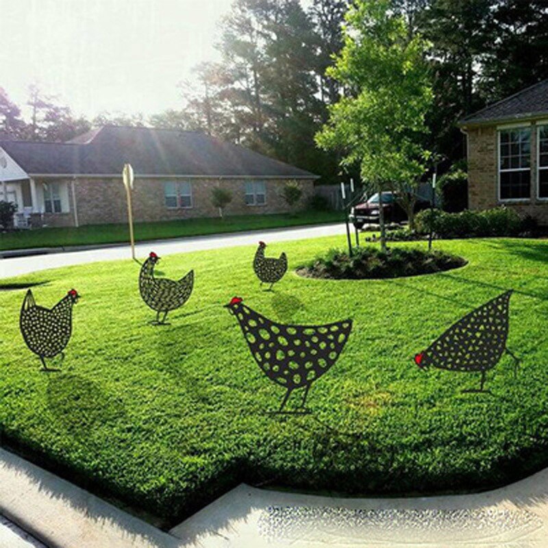 Kip Yard Art Metal Hen Art Tuinieren Ornamenten Tuin Achtertuin Gazon Stakes Metalen Hen Yard Decor Pasen Decoratie