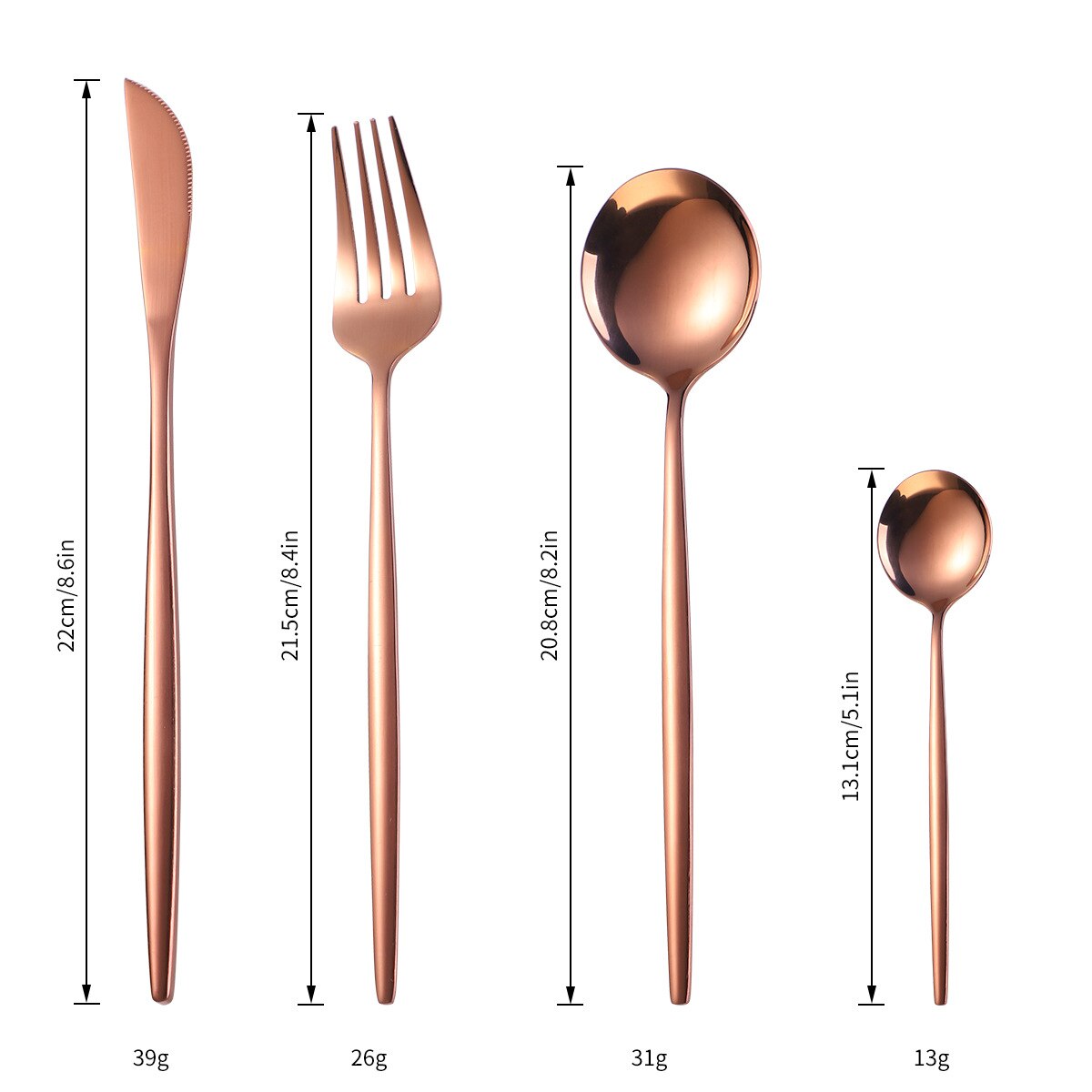 Ménagère de couverts en acier inoxydable colorés, service de table couleur or, effet miroir avec couteaux, fourchettes, cuillères, parfait pour le dîner, 24 pièces