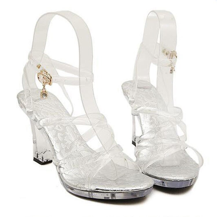 Kristal Met Jelly Sandalen Cross Strap Waterdichte Platform Hoge Hakken Voor Vrouwen Rijp Temperament Transparante Pvc Schoenen: 38
