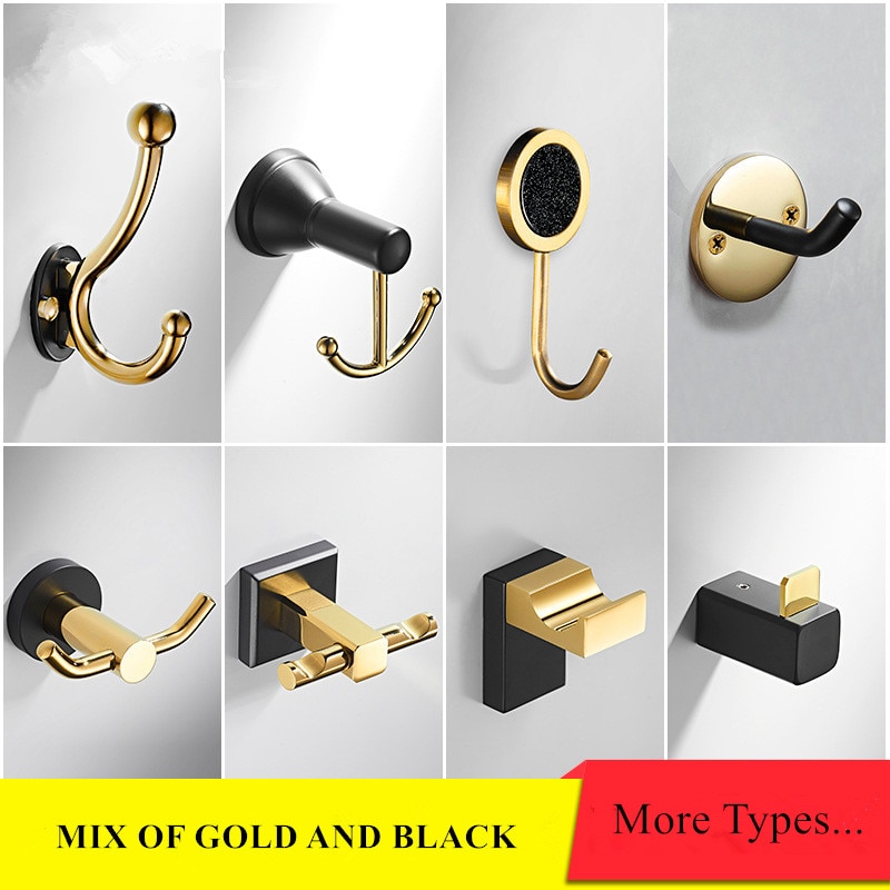 Goud Zwart Haken Voor Badkamer Muur Kapstok Kleding Sleutel Handdoekhaak Op De Muur Hanger Ss Woondecoratie Accessoires