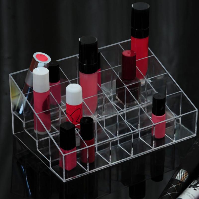 Klar akryl 24 gitter makeup arrangør opbevaringsboks læbestift neglelak display stand holder kosmetiske smykker arrangør æske
