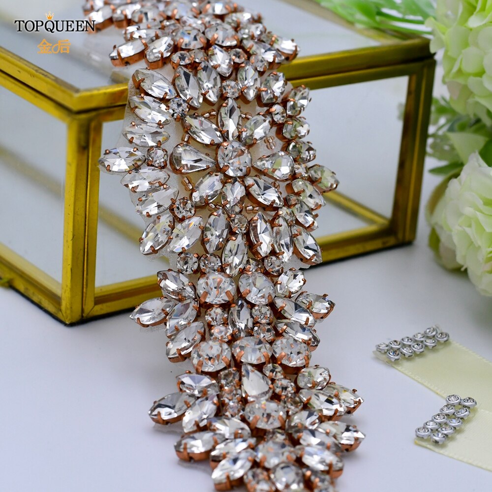 TOPQUEEN S319-RG Luxus Hochzeit Abendkleid Gürtel Jeweled Gürtel für Frauen Strass Applikationen Rose Gold Gürtel Hochzeit Zubehör