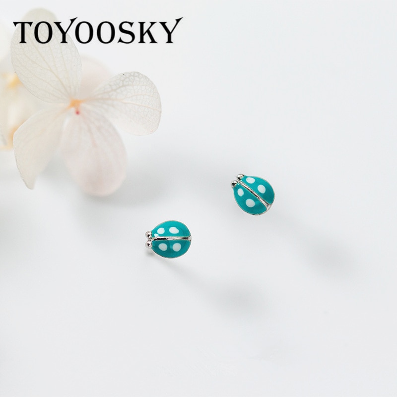 TOYOOSKY 925 Sterling Silver Carino Coccinella Orecchini Con Perno Delle Donne di Modo Dello Smalto Insetto Orecchini Per Le ragazze Bambini Contratto Gioielli