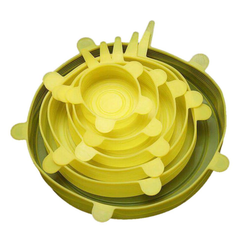 Deksel Deksel Keuken Siliconen 6 Stuk Vers Houden Deksel Universele Accessoires Kom Deksel Verzegelde Cling Food Grade Siliconen deksel: YELLOW