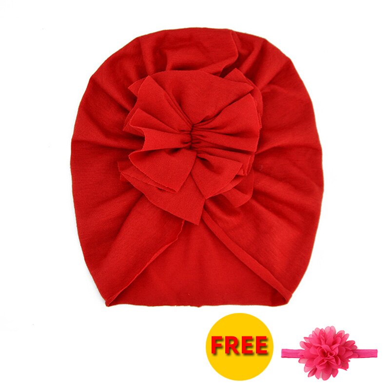 Flor do bebê menina bandana com gorro boné de algodão macio crianças turbante criança faixa de cabelo headbands para meninas acessórios de cabelo do bebê: red