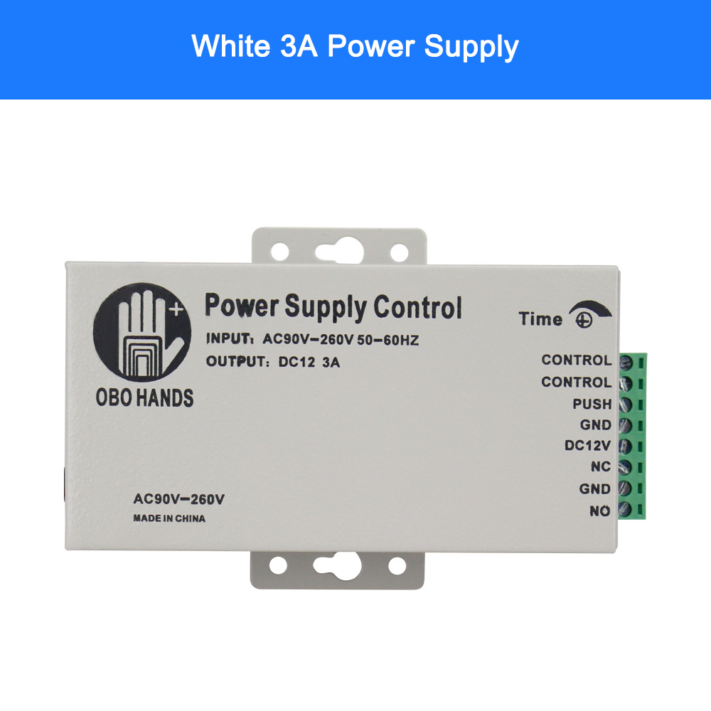 12VDC 3A/5A Voeding Schakelaar Controller AC90V-260V voor Alle Elektrische Deurslot met Vertraging Zwart K80 Toegang controle Systeem: 3A White