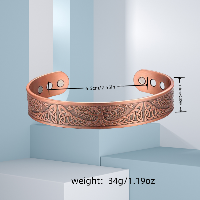 Cross Border Life Tree Pattern Alloy Bracelet Retro European and American Style Open Magnetic Energy Men's Bracelet