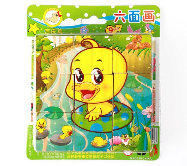 9 teile/satz Karikatur 6 Seiten Malerei 3d Würfel Puzzle Holz Puzzle Ebene Obst Verkehrs früh Bildung Lernen Spielzeug Für freundlicher: Blau