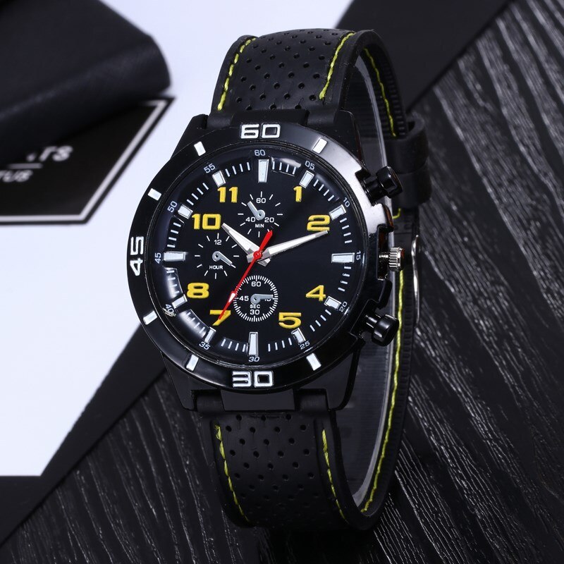 Horloge Mannen Horloges Roestvrij Staal Waterdicht Datum Lederen Band Sport Quartz Horloge Relogio Masculino: Yellow