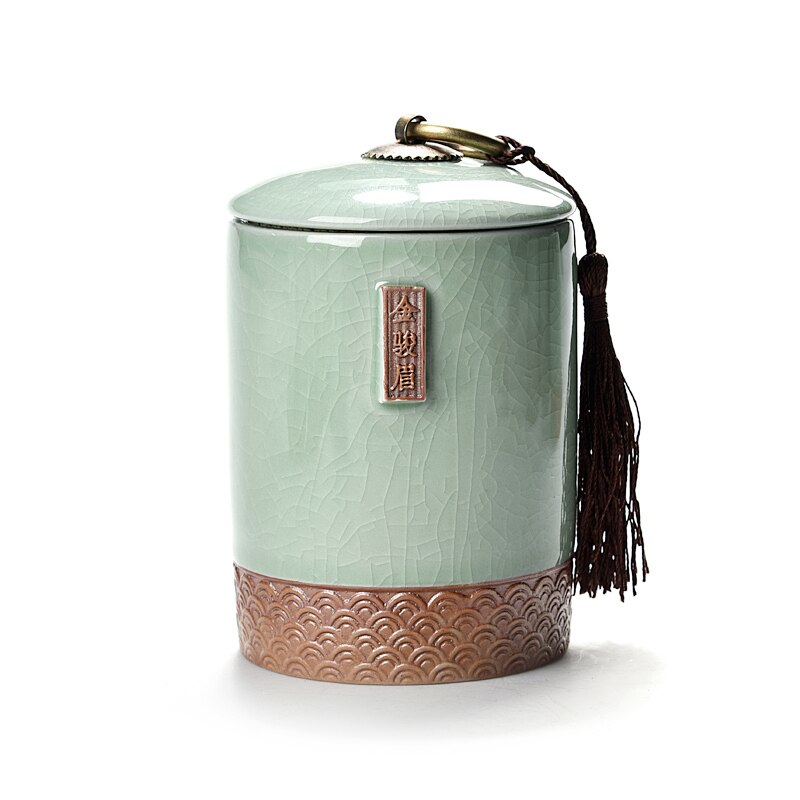 1 pc kinesisk keramisk tekasse kung fu te sæt grøn porcelæn te ting mini flaske opbevaringsboks bærbar rejse opbevaringsboks: Jinjunmei blomme grøn