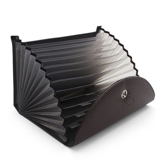 Expandable Portable Briefcase PU Leather Business File Organizer Bag A4 and Letter Size 13 Pockets(Brown)