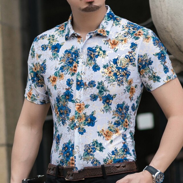 Hawaiian Casual 80% Silk Shirt Men Short Sleeve Both Sides Print Chinese Dragon Nation Flower Beach Summer Clothes
