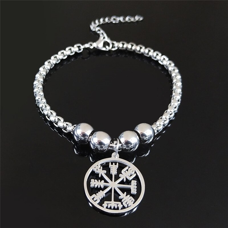 Wikinger-kompass-halskette mit vegvisir-motiv, herren-armbänder aus edelstahl, nordische runen, odin-armbandanhänger, keltischer ethno-schmuck,  b3543 03