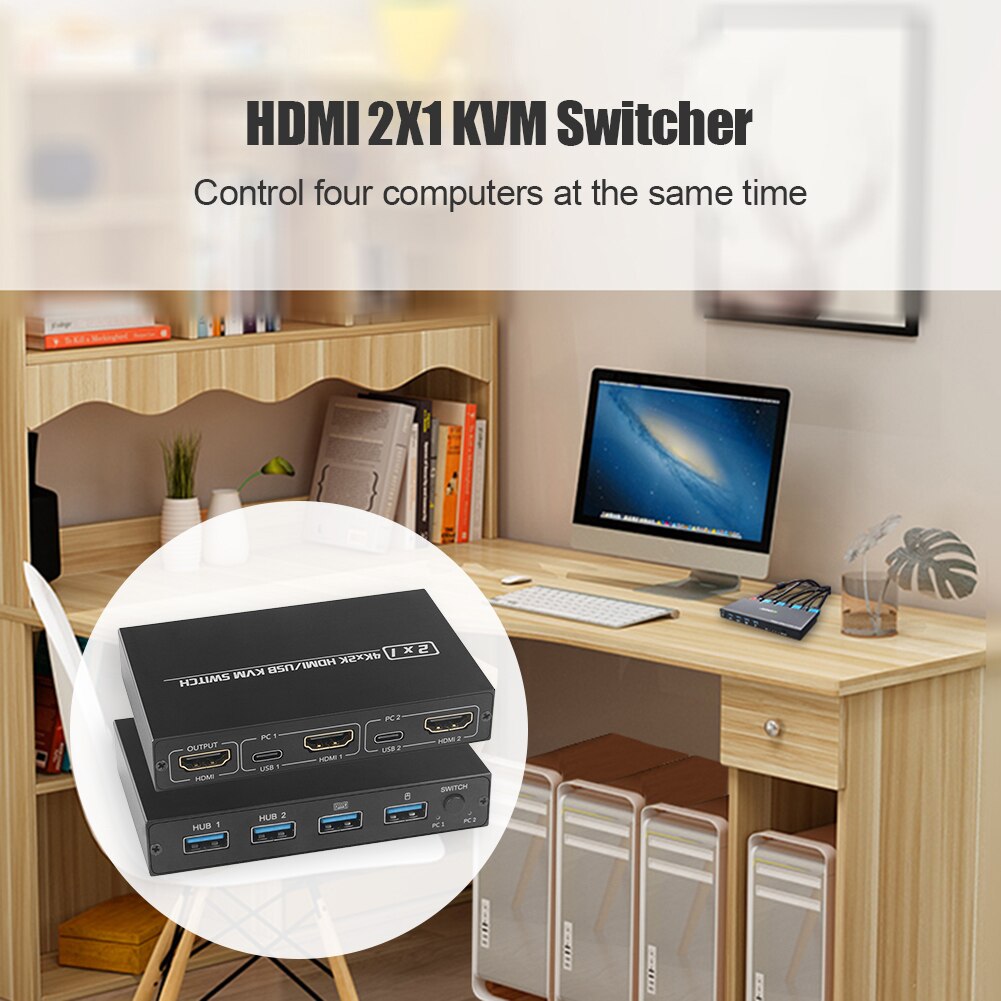 Kvm Switch Hdmi Uhd 4K Huishoudelijke Computer Veiligheid Onderdelen Voor 2 Computers Delen Monitor Toetsenbord Muis Printer