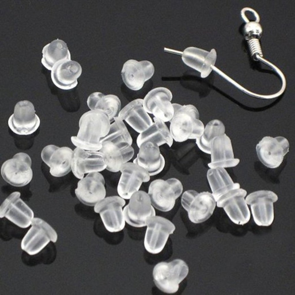 100pcs/lot Clear Soft Silicone Rubber Earring Backs Safety Bullet Stopper Rubber Jewelry Accessories DIY Parts Ear Plugging