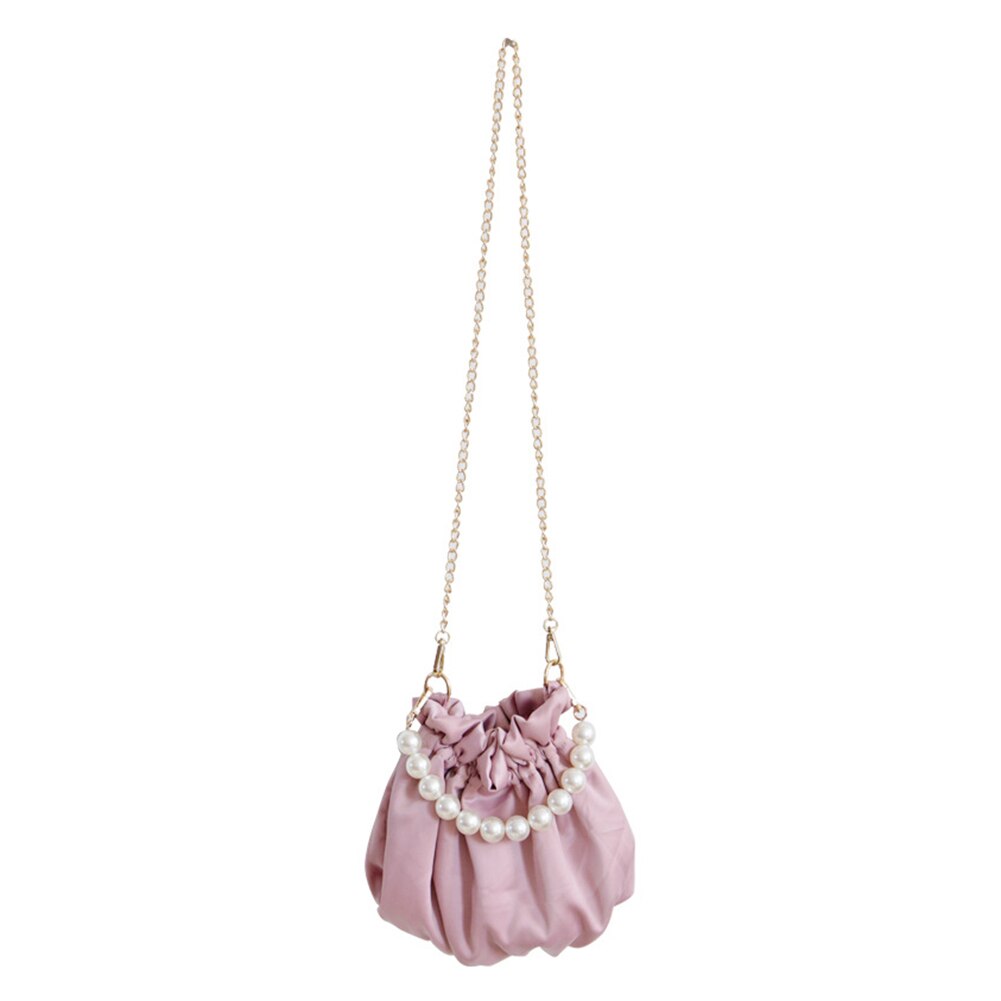 Ombro plissado bolsa feminina textura clássica criativo delicado chique cetim pérola lidar com totes corrente feminina pequena bolsa: Rosa