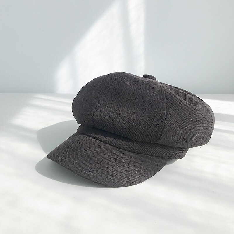 Gorro octogonal de algodón de otoño, gorros de boina para mujer, gorras estilo vendedor de periódicos lisas, boinas de estilo británico para mantenerse para mujer: black