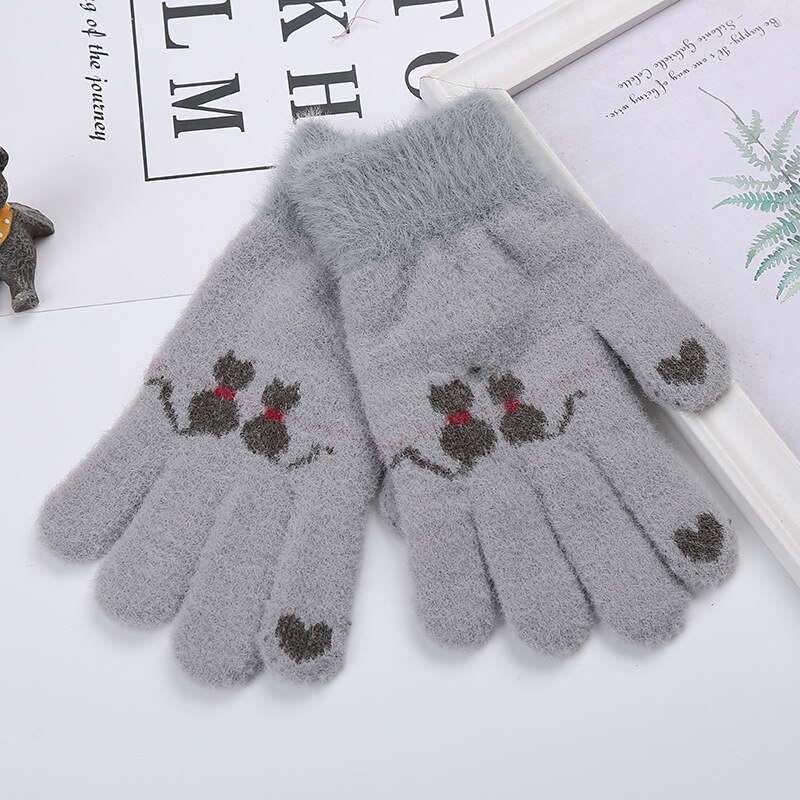 Wecute Child Gloves Junior High School Students Warm Gloves Outdoor Cycling Kawai Cat Plush Thickening for Boys Girls Best: GRAY