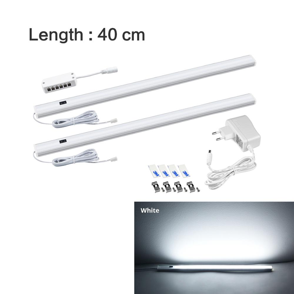 2 st led-lampa för kök handscanningslampa med eu-kontakt 12v- handssensoromkopplare led-lampa styv barlampa för sovrumsgarderobslampa: Vit 40cm x 2 st