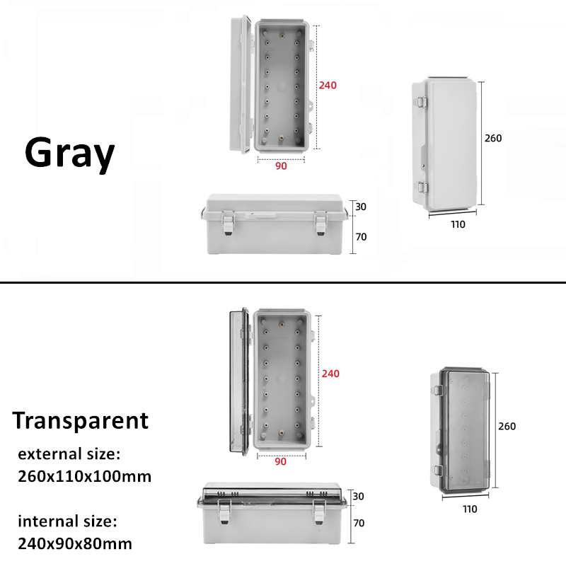 IP67 Waterproof Gray/Transparent Cover Enclosure Junction Box ABS Plastic Outdoor Electronic Instrument Hinge Case Fast