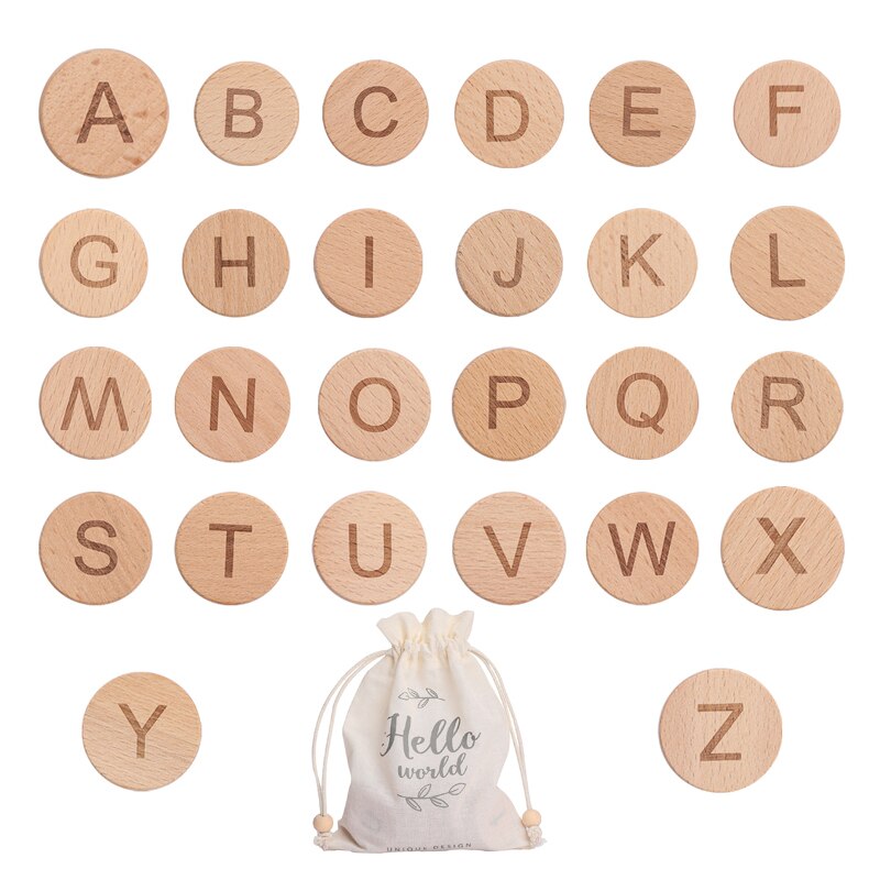 26 teile/los Holz Brief Scrabble Buchstaben Blöcke Alphabet Runde Form Englisch Alphabet DIY Handwerk für Baby Name Puzzle: Default Title