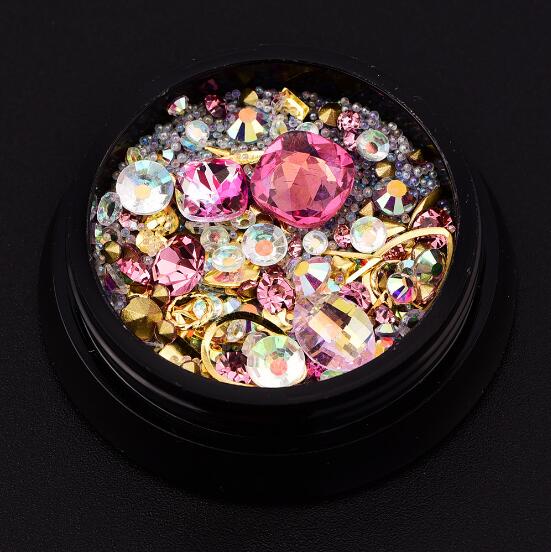 Blanding stil bittesmå perler ting krystal dekorationer gør det selv håndværk flade diamanter farverige nail art metal nitte harpiks smykker fyldstoffer: 9 lyserøde